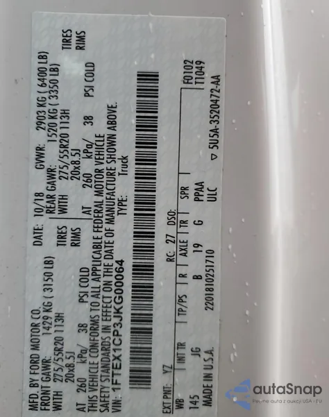 2018 Ford F150 Super Cab from USA, damaged, VIN 1FTEX1CP3JKG00064